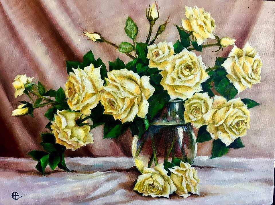 Лучшие картины с розами: 108 рисунков с красными, белыми, желтыми букетами маслом в вазе, с девушкой, на столе