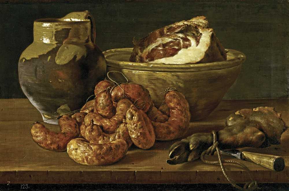 «натюрморт с ветчиной, яйцами и сосудами» мелендес, луис, картина третья четверть 18 века