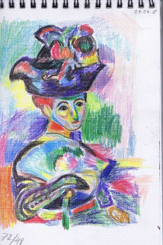 Описание картины Матисса Женщина в шляпе, которую он выполнил в 1905 году, стиль фовизм