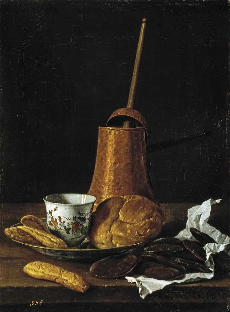 «натюрморт с кувшином, хлебом и корзиной с посудой» мелендес, луис, картина последняя четверть 18 века