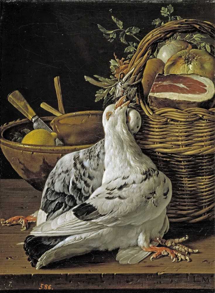 «натюрморт с кувшином, хлебом и корзиной с посудой» мелендес, луис, картина 18 века